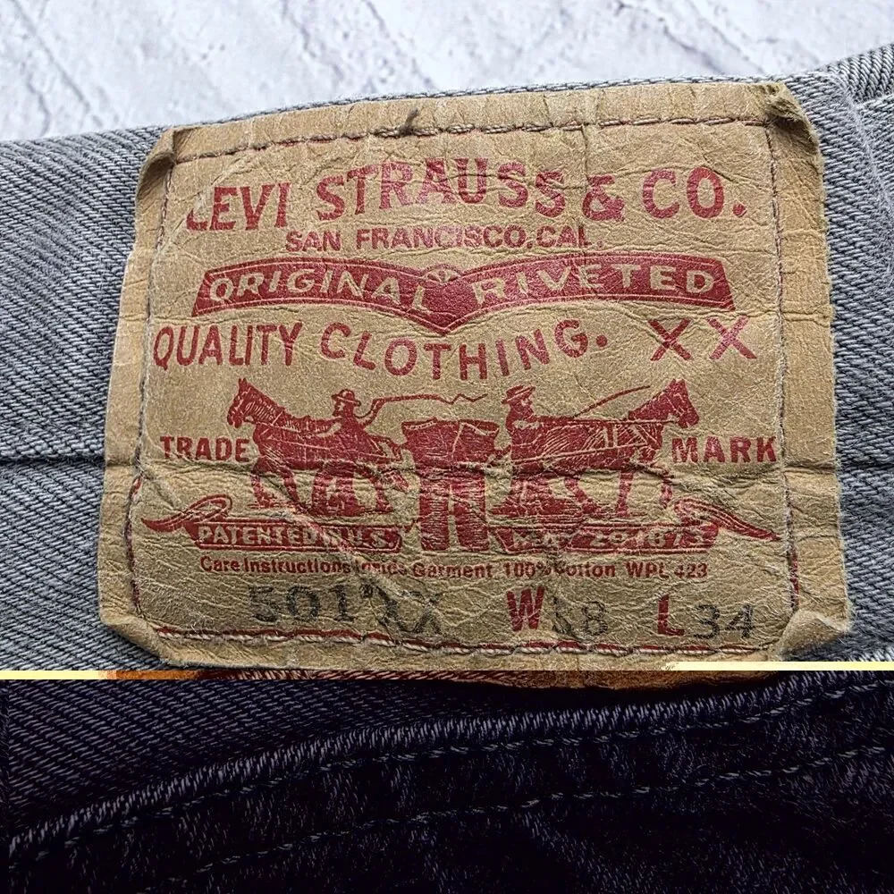 Vintage Levis 501xx Mens 38x34 Straight Leg Button Fly Gray Jeans Made in Mexico